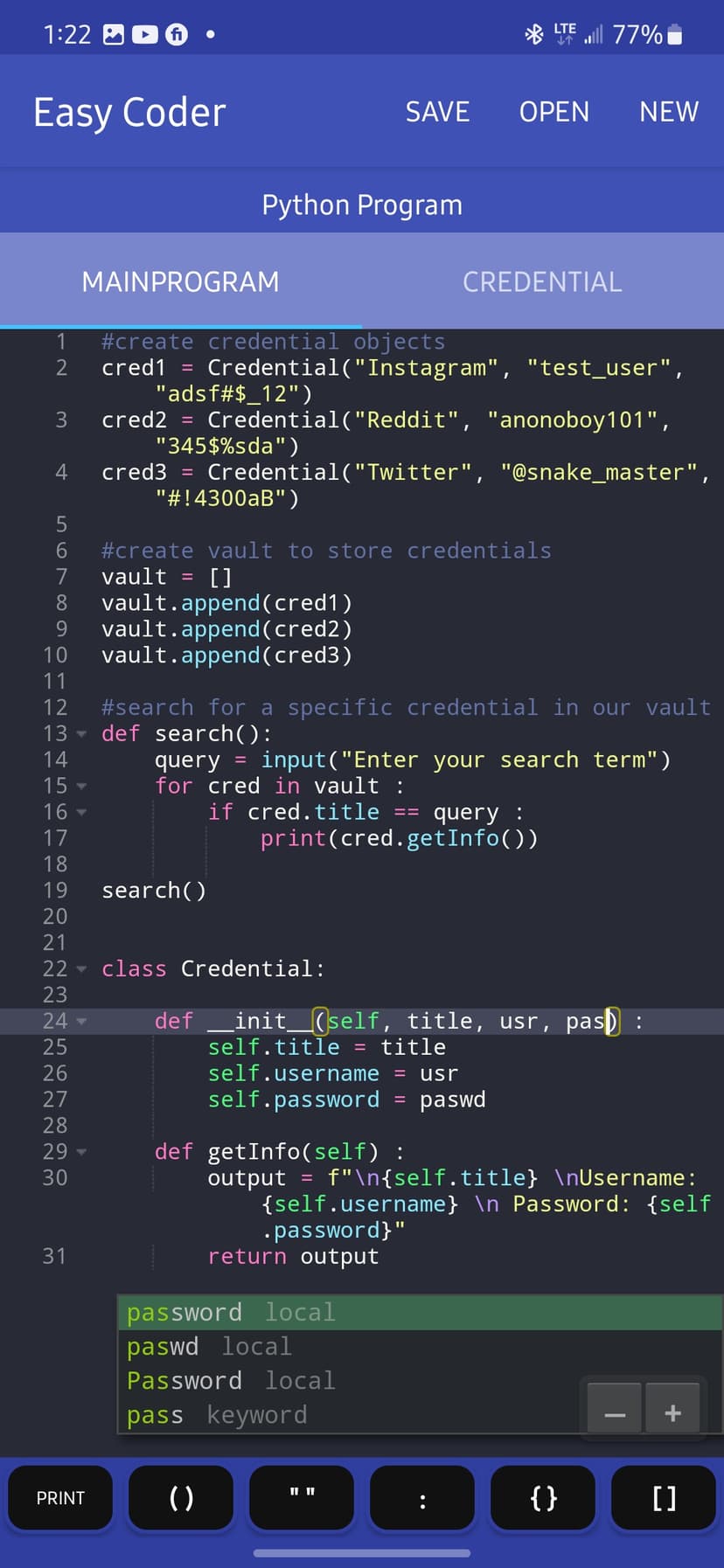 Python code editor in Easy Coder
