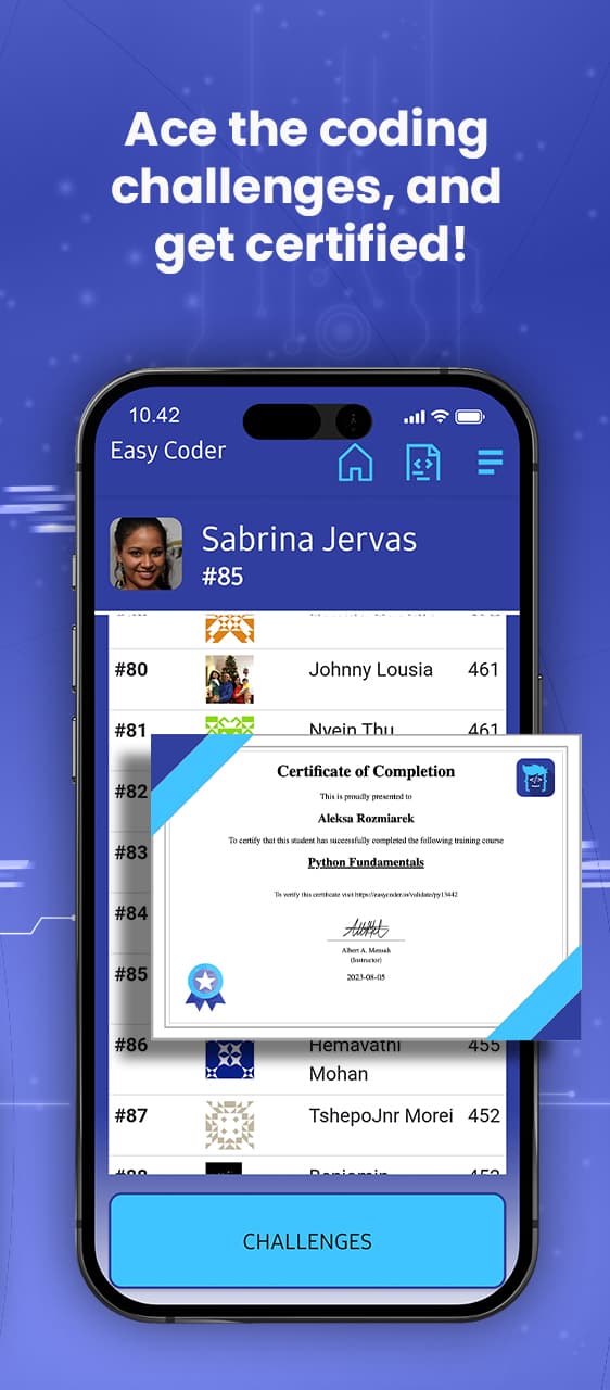 Course certificate and leaderboard